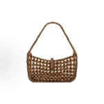 SAINT LAURENT YSL LE5A7 beaded handbag for women, light wood color with brick red